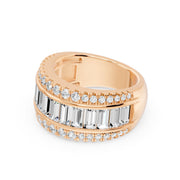 Bague solitaire 2.63 carats or rose 14 carats diamants synthétiques baguettes et diamants synthétiques ronds Venezia